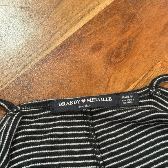 Brandy Melville Black and White Striped Crop Tank Top Spaghetti Straps - Picture 5 of 10